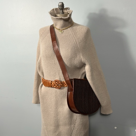 Tan Color Mock Neck Drop Shoulder Sweater Knit Dress sz M- L - Picture 4 of 17